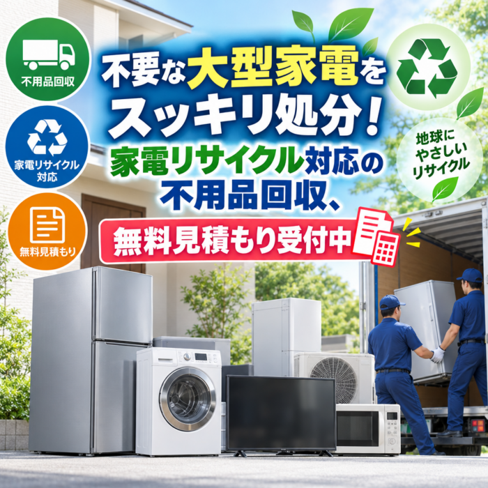 不要な大型家電をスッキリ処分！家電リサイクル対応の不用品回収、無料見積もり受付中